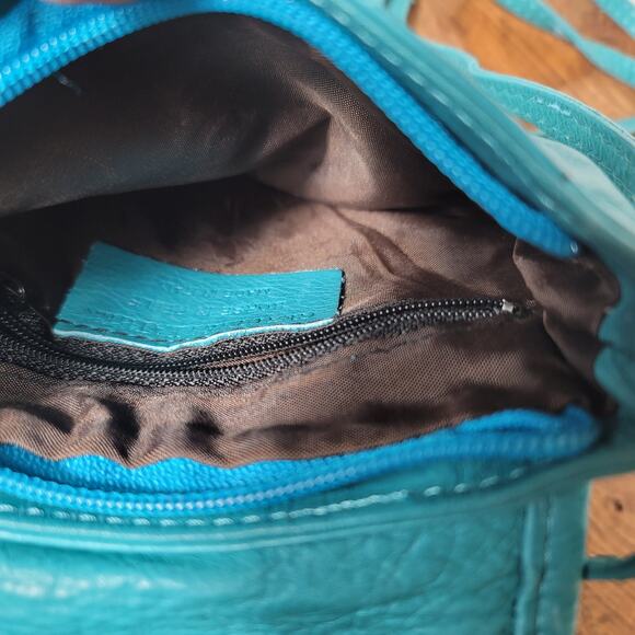 Vera Pelle Italian Leather Purse Crossbody Teal Small Bag - Picture 5 of 6